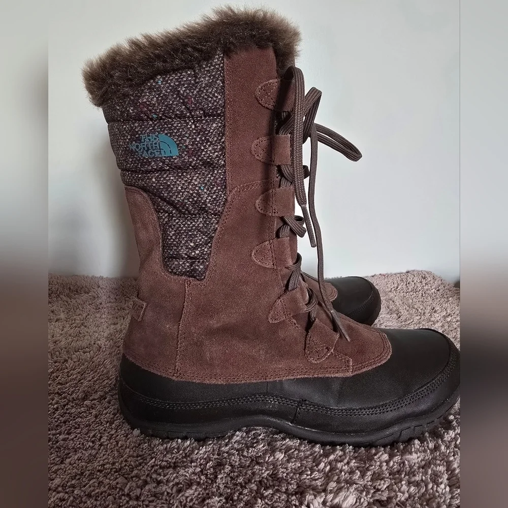 The North Face Brown Winter Boots with Fur Trim and Rubber Sole